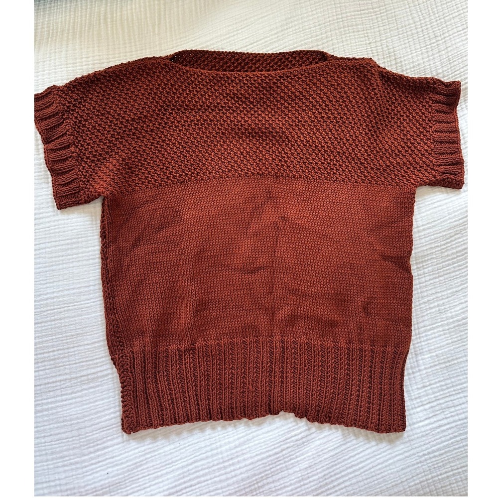 Handmade Knit Sweater Brown Rust Short Sleeve Medium Boho Cottagecore Grandma